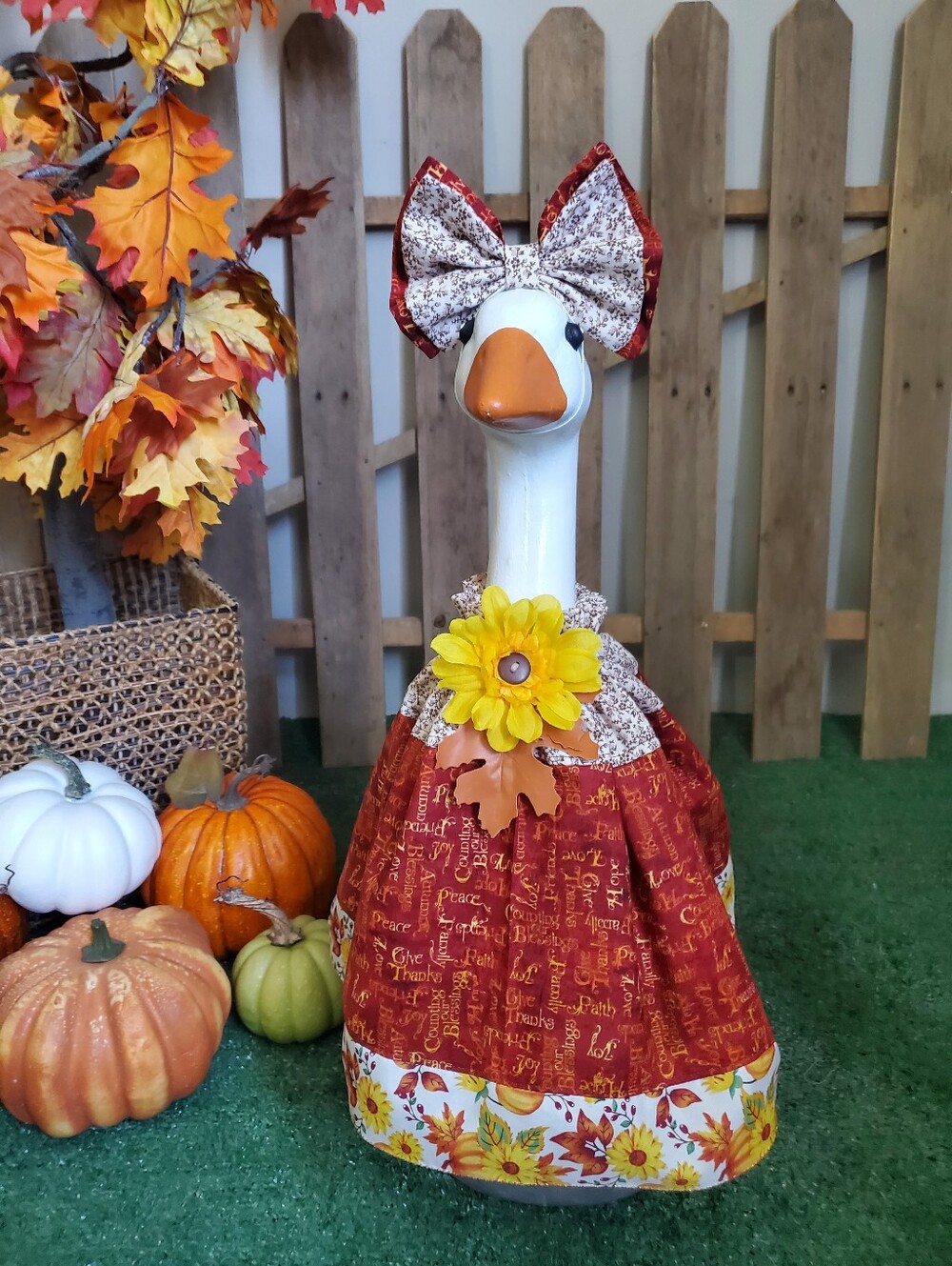 23" Porch Goose Fall Dress & Bow Set
